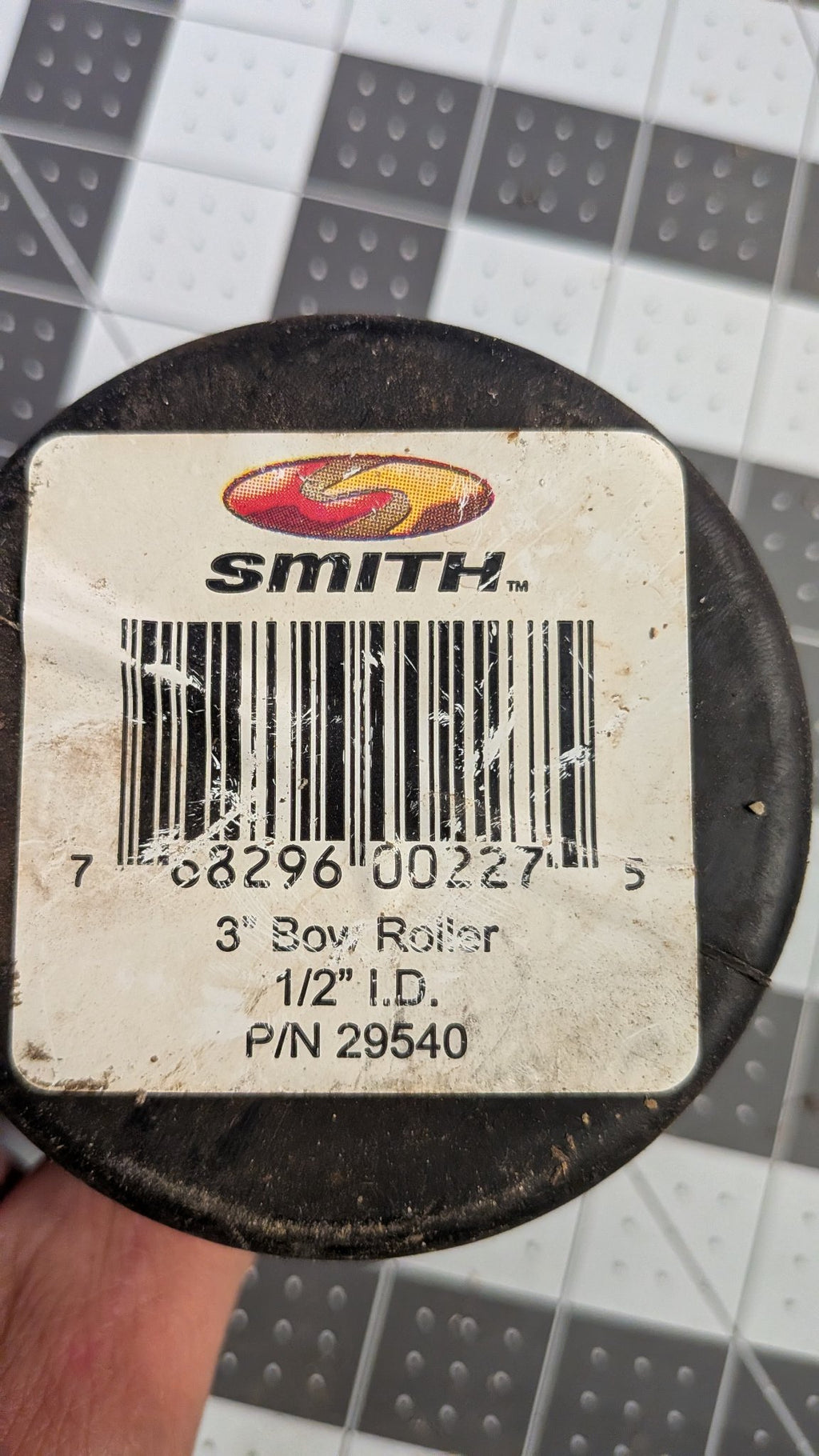 Smith label close-up: 3 in. Bow Roller, 1/2 in. I.D., P/N 29540