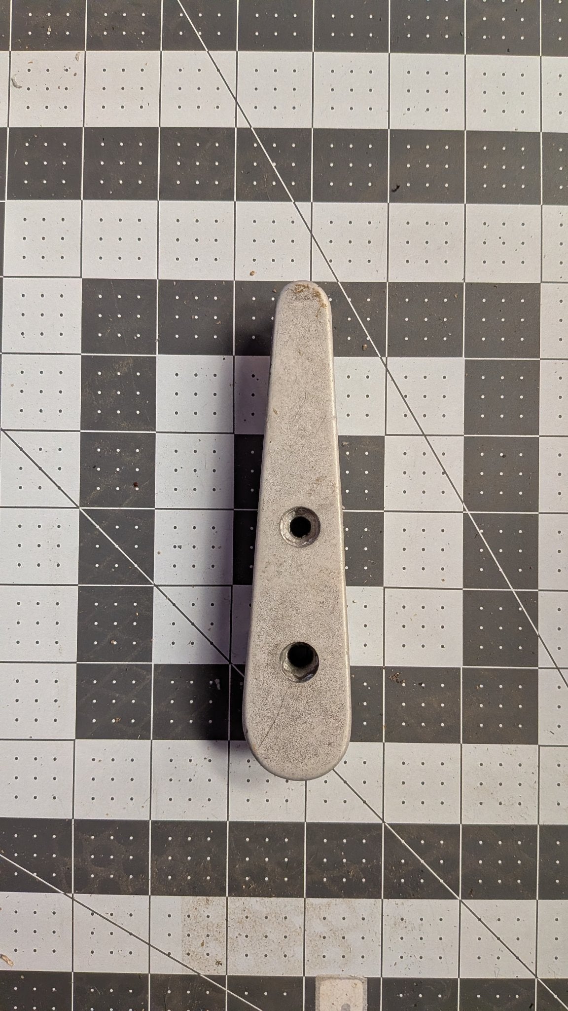 Beneteau cast aluminum fairlead top view on 1-inch grid