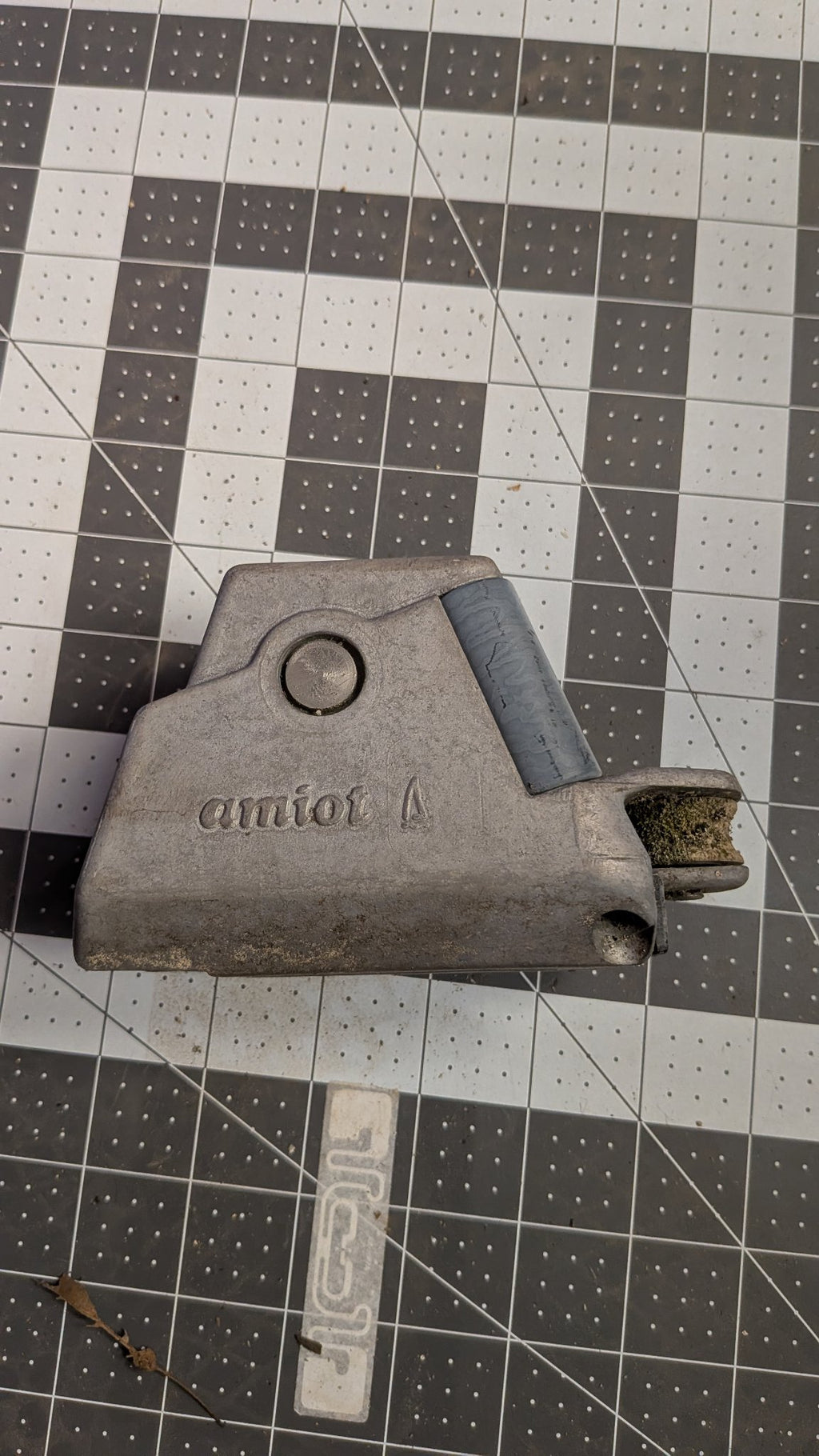 Amiot track car showing amiot stamp on 1-inch grid