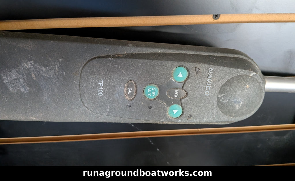 Navico TP100 tiller pilot - keypad controls CAL, STBY/AUTO, TACK