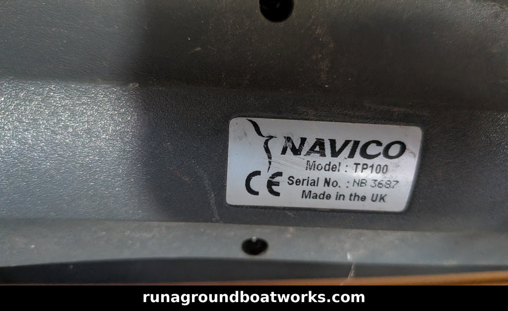 Navico TP100 rating label - Model TP100, Serial No. NB 3687, Made in the UK