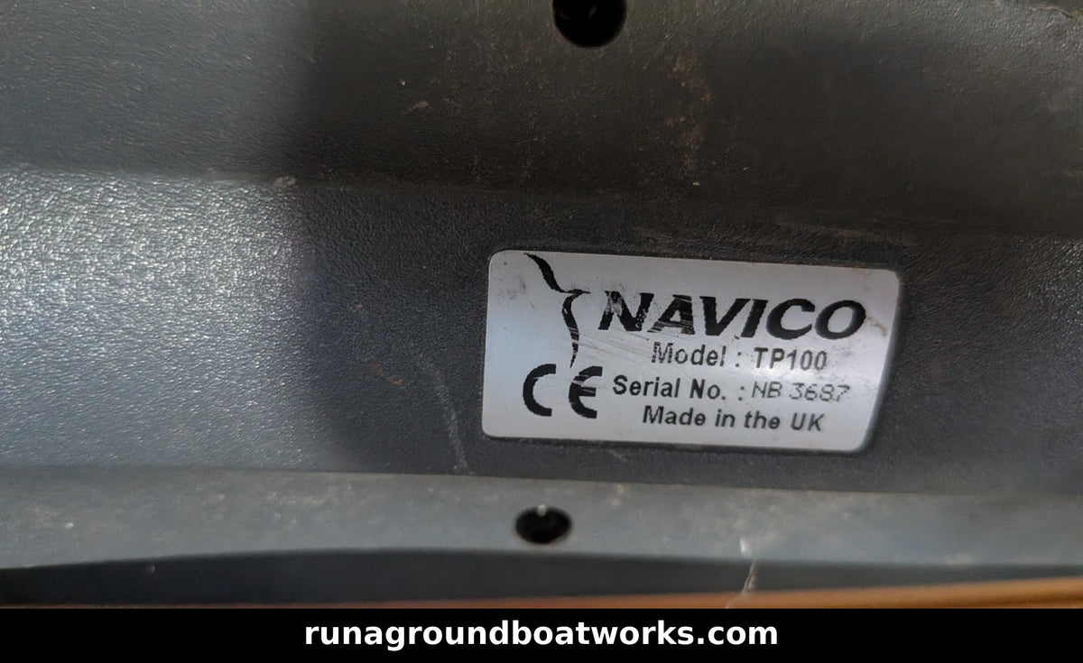 Navico TP100 rating label - Model TP100, Serial No. NB 3687, Made in the UK