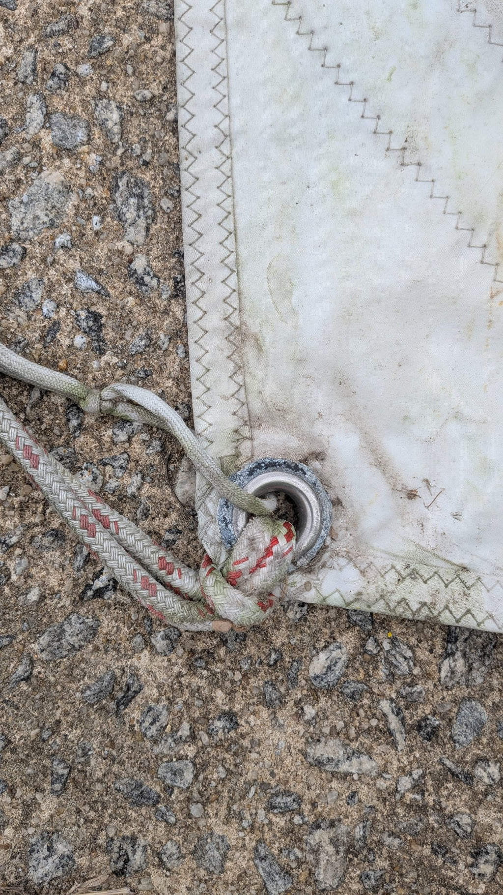 Tack of the jib with sheets attached