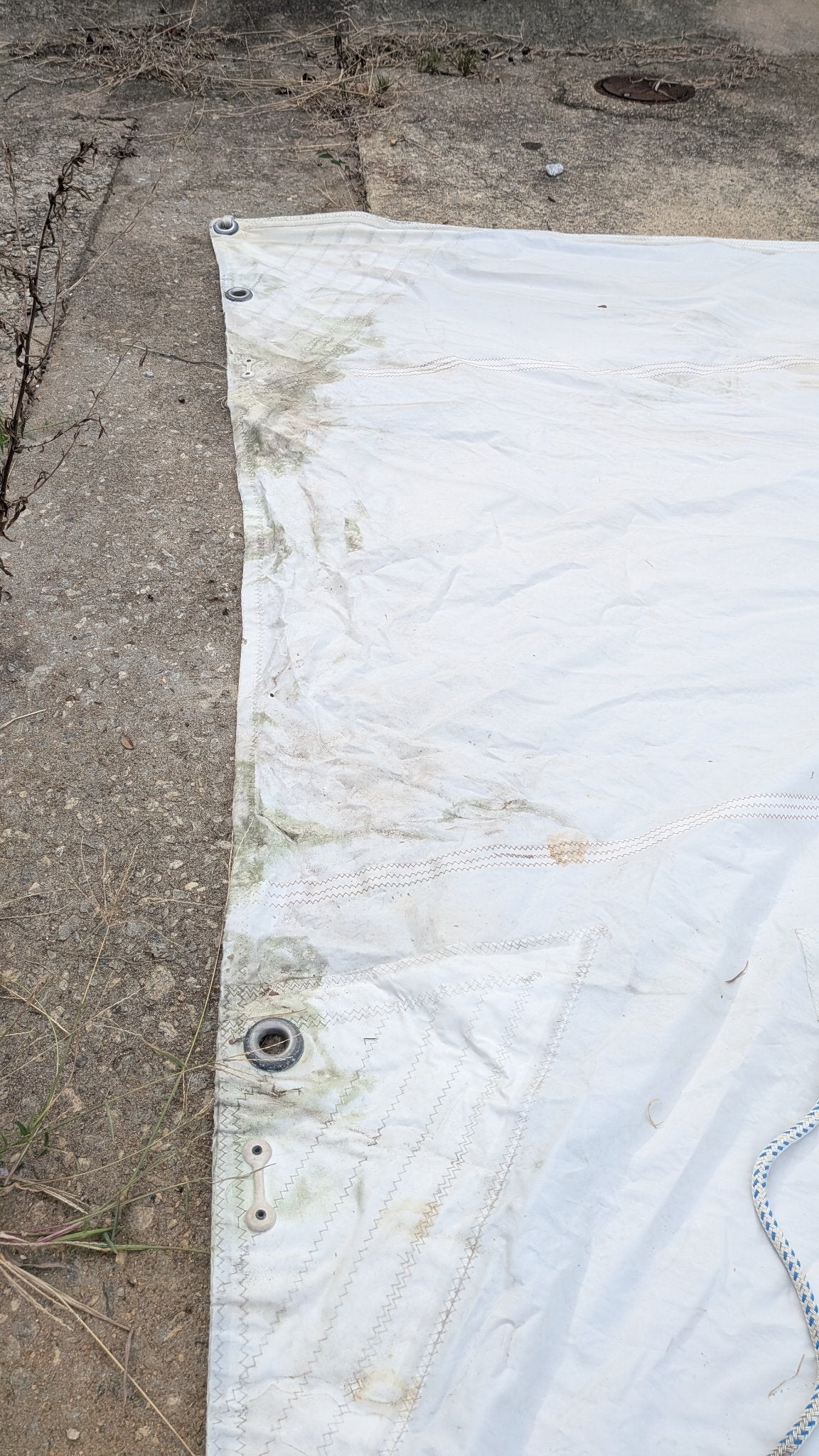 Leech edge with grommet and light staining