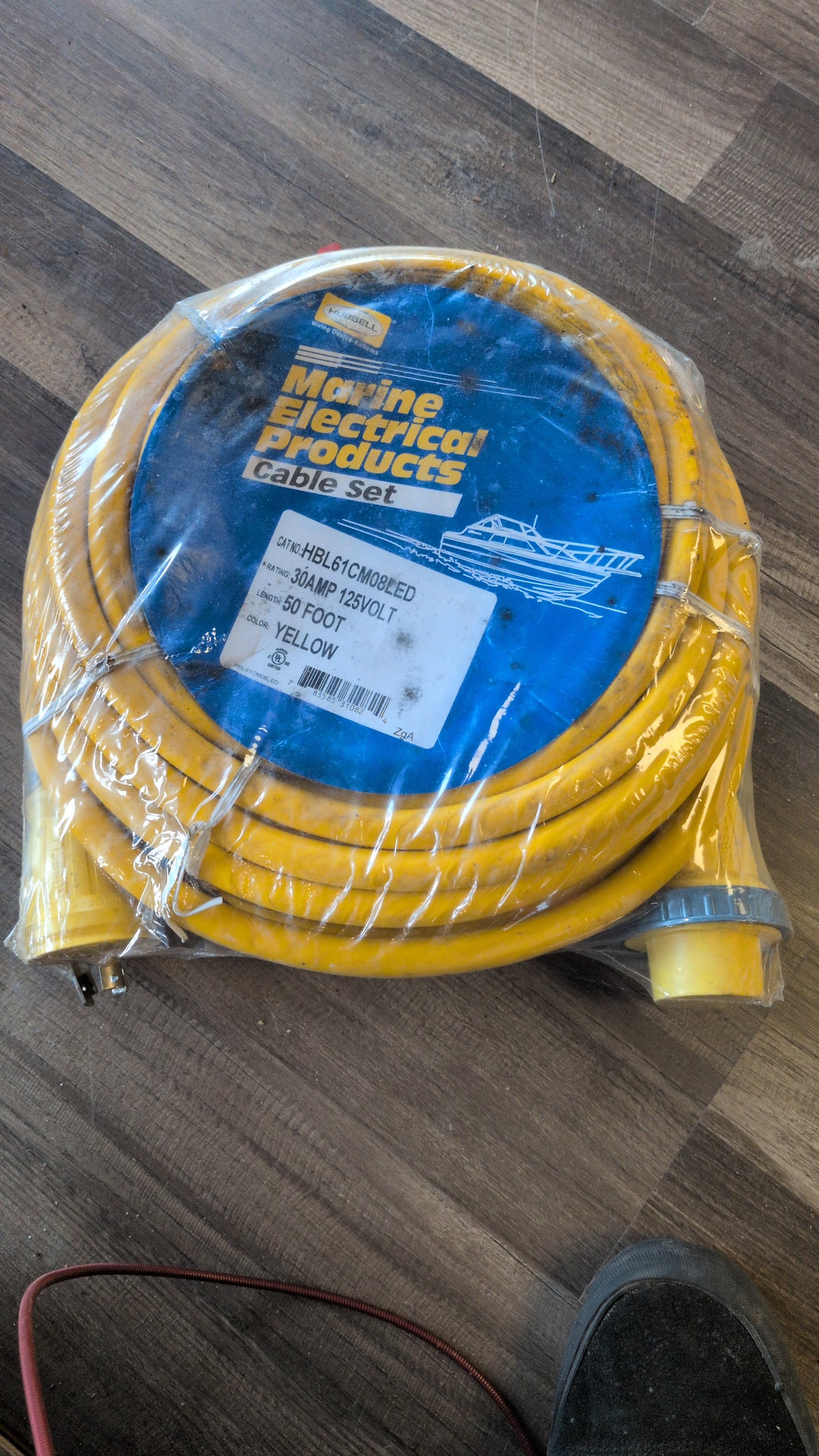 Hubbell Marine HBL61CM08LED Ship-to-Shore Cable Set. It is a 50-foot, 30 Amp, 125 Volt